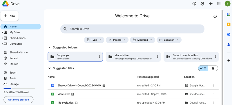 Google Drive landing page