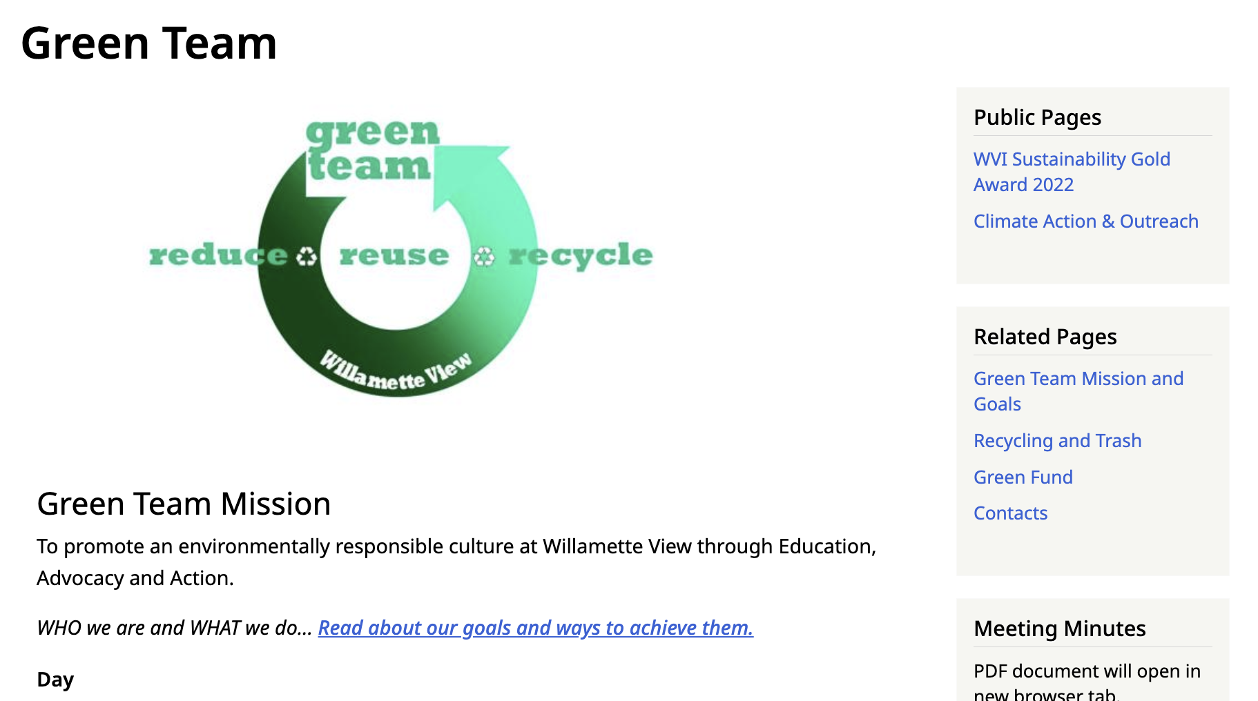 Green Team screenshot: Public Pages and Related Pages