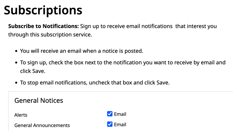 Subscriptions web page.