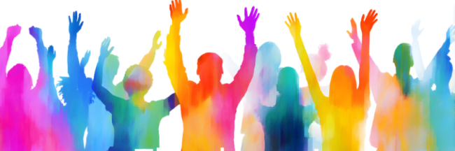 Happy people in many colors