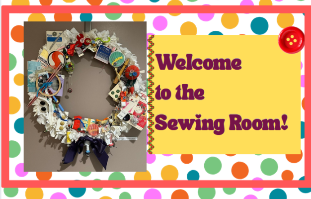 Welcome to the sewing room words and wreath