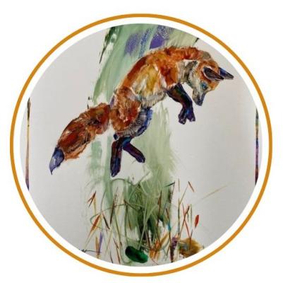 painting of a fox jumping