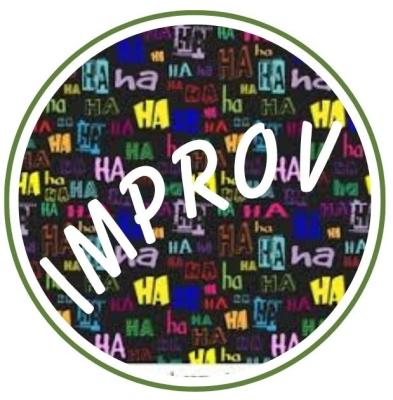 the word IMPROV over an image of the word Ha Ha repeated in various colors