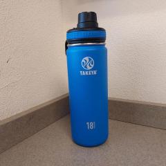 Blue "Takeya" 18oz Metal Water Bottle w/ Black Lid.