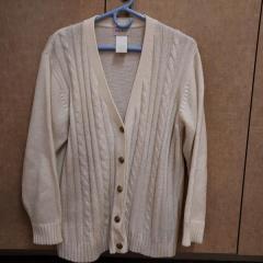 Woman's White "Bobbie Brooks" Cardigan with Gold Buttons. Found in Blue Heron Auditorium