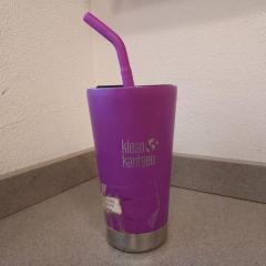 Purple Kleen Kanteen metal water bottle.
