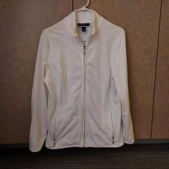 Women's white "Karon Scott' zip up cardigan found outside behind the Manor.