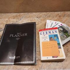 German conversation book & 2025 planner found at the Blue Heron Auditorium..