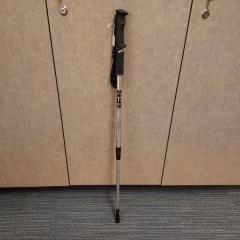 Black and silver adjustable walking stick found in the Manor Wood Shop.