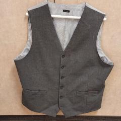 Mens dark grey, polyester, formal vest by J. Ferrar found outside of the Manor building.
