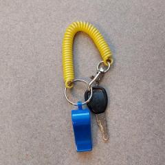 Abus key with blue whistle on yellow wristband found outside Riverview.