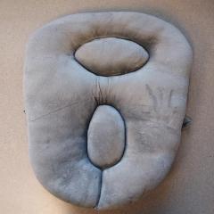 Black and light grey cushion found in the Blue Heron Auditorium.