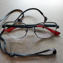 Black & red reading glasses by Ray Ban found in the sewing room.