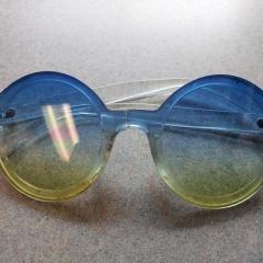 Blue and yellow plastic sunglasses found in Elk Rock!