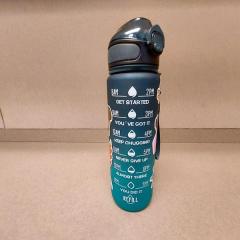 Blue ombre water bottle left on the counter of Manor Reception. Name on bottom is Reid Moore.
