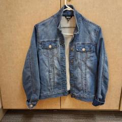 Light blue denim jacket by Buffalo found on the bench in front of the Manor.