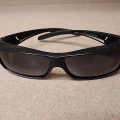 Black plastic sunglasses found in the Manor library on a bookshelf.